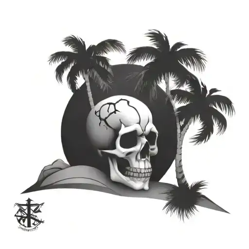 Skull And Palm Tree On Island