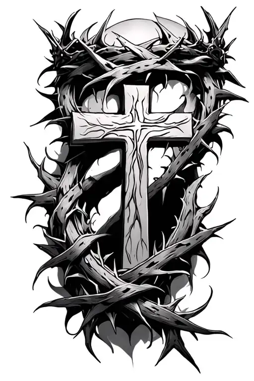 Crown Of Thorns And 3 Nail Cross Going Through It