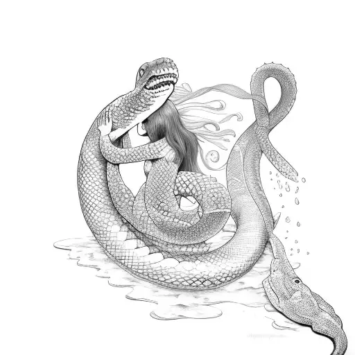 Mermaid Hugging A Giant Snake