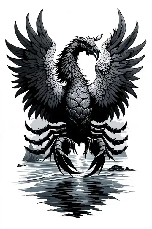 Scorpio Phoenix Beach Landscape Tattoo Featuring