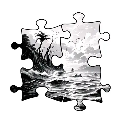 Puzzle Piece Ocean Black White
