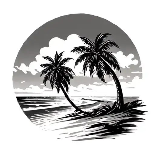 Beach Scene With Palm Trees