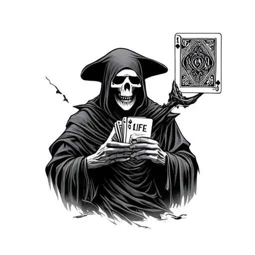 Reaper Holding A Deck Of Cards Spelled Life