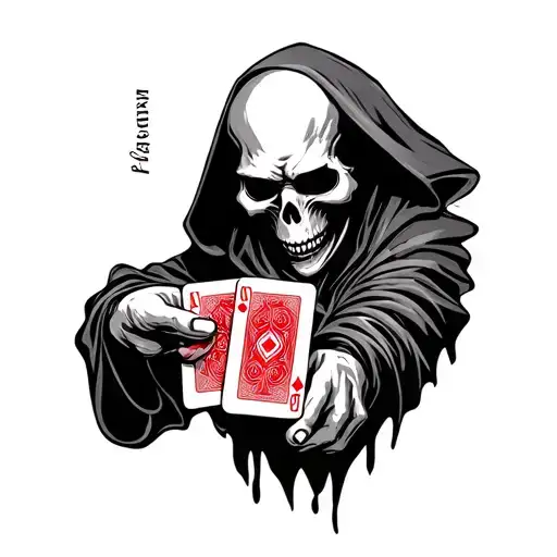 Reaper Holding A Deck Of Cards Spelling Out Life