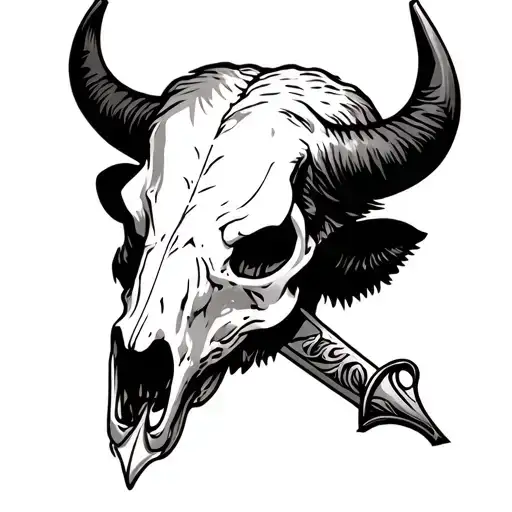 Buffalo Skull With Sword