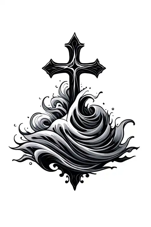 Cross With Waves Flowing