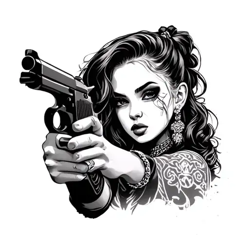 Pretty Ganster Girl With A Gun