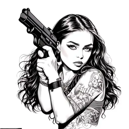 Pretty Ganster Girl With A Gun