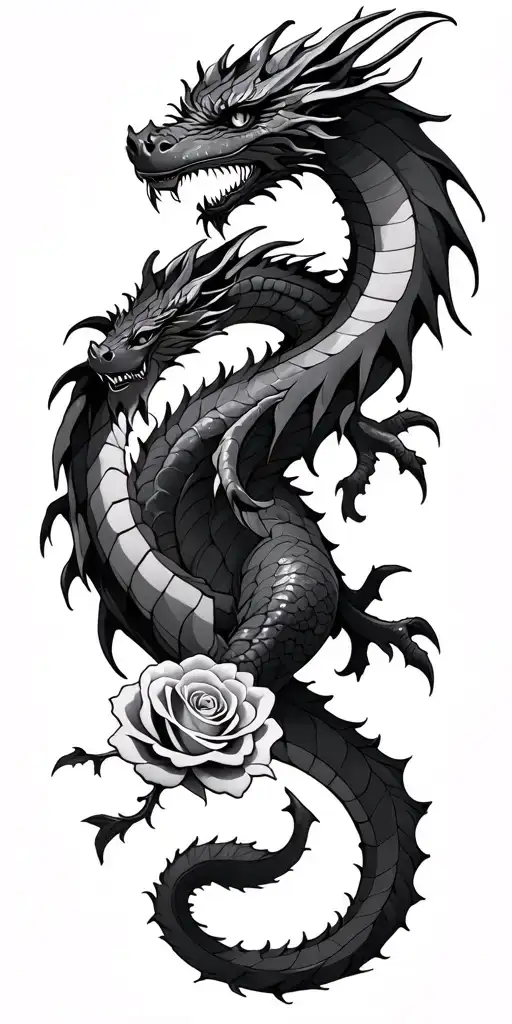 Dragon With A Rose Tail Intertwined