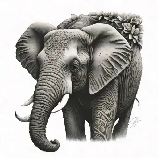 Elephant Tattoo Woman Theme On Thigh
