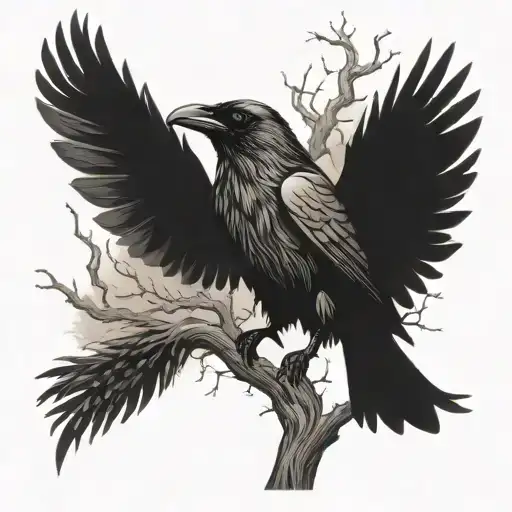Raven On A Tall Tree Intertwined