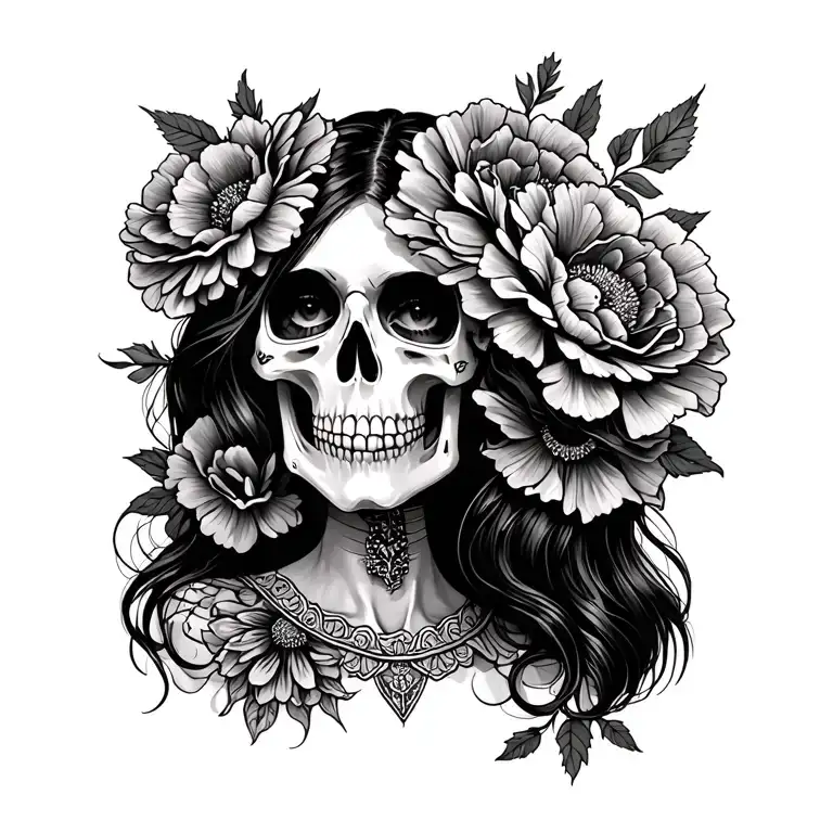 Mexican Skeleton Woman With Carnations
