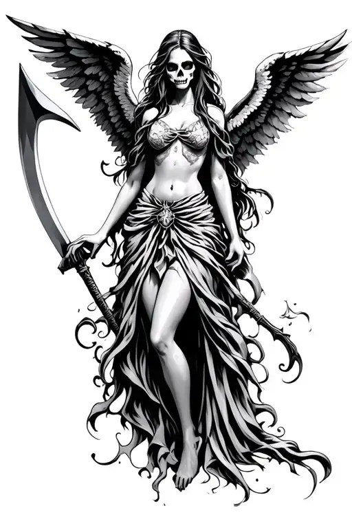 Female Angel Of Death With A Scythe