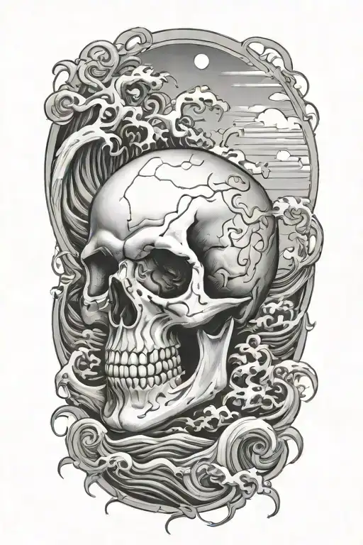 Skull Rising From Ocean Scene