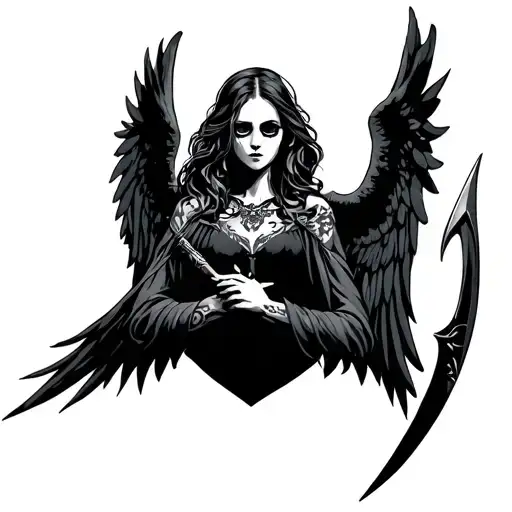 Female Angel Of Death With A Scythe