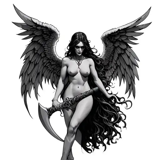 Female Angel Of Death With A Scythe Nude