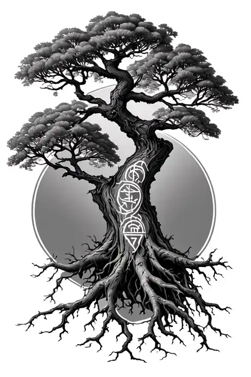 Walnut Tree With Deep Roots With Runes Engraved
