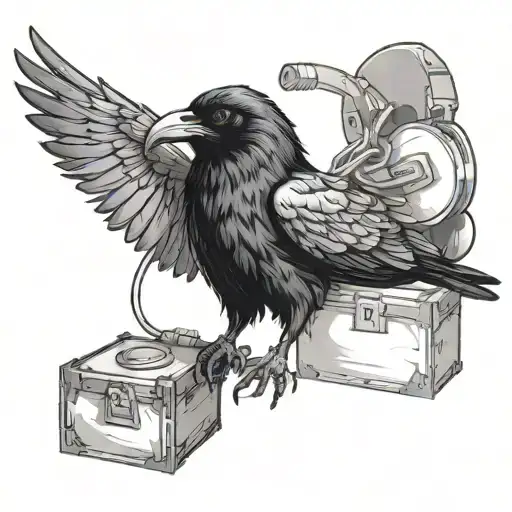 A Raven Wearing Headphones And Listening To Music While Carrying Heavy Boxes