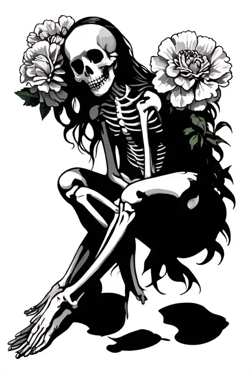 Skeleton Woman With Carnations