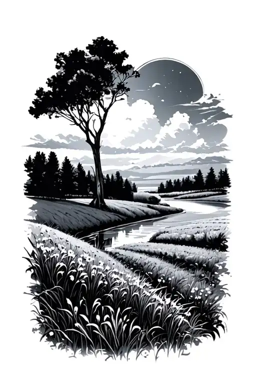 Idyllic Outdoor Landscape With Field