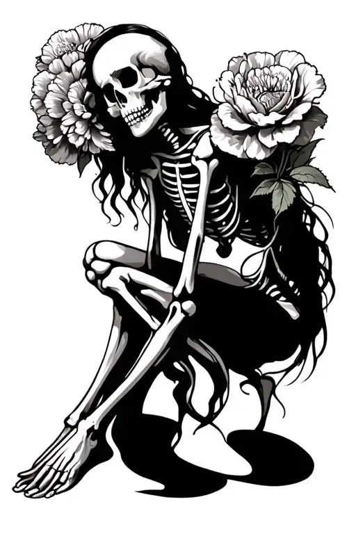 Skeleton Woman With Carnations