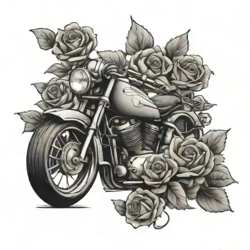 Motorcycle And Book On Roses