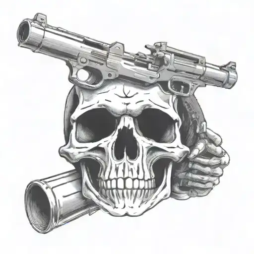 A Skeleton Shooting Itself In The Head With A Gun That Has Love Inscribed On It