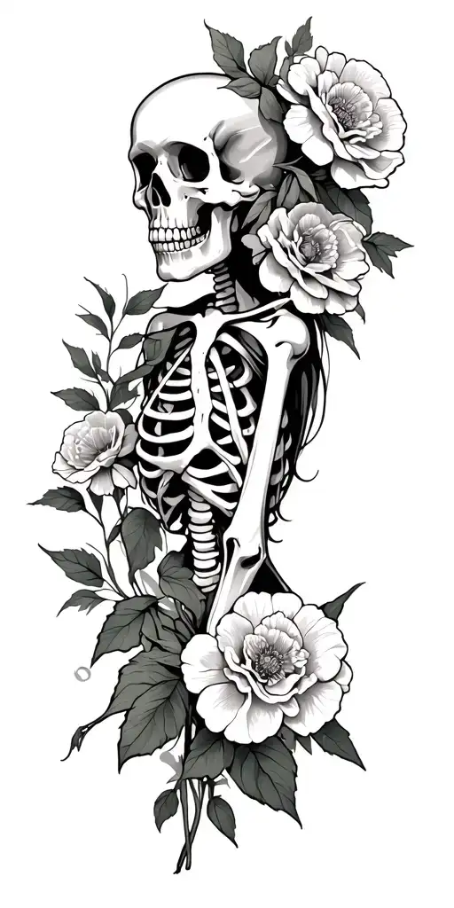 Woman Skeleton With Carnations