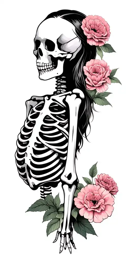 Woman Skeleton With Carnations