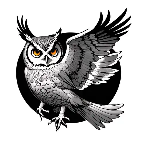 Artemis Greek Goddess And Owl Flying