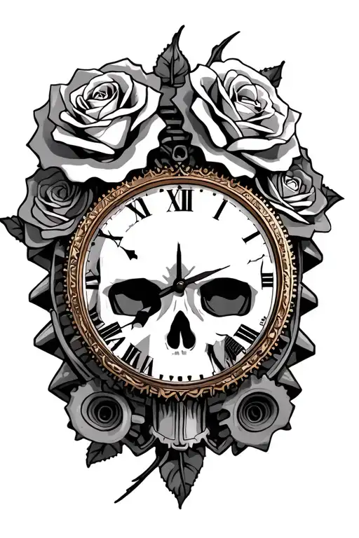 Skull Roses Are Roman Numerals Clock Gears