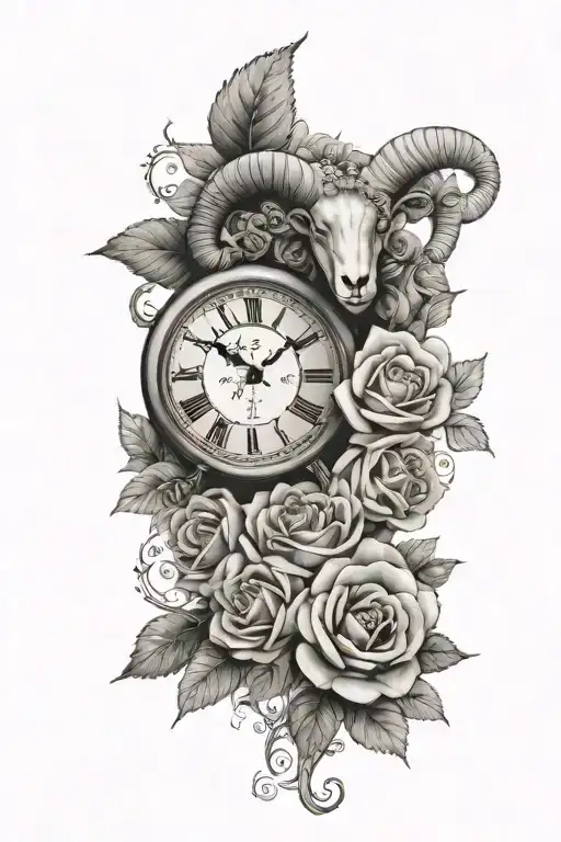 Ram And Roses And Clock