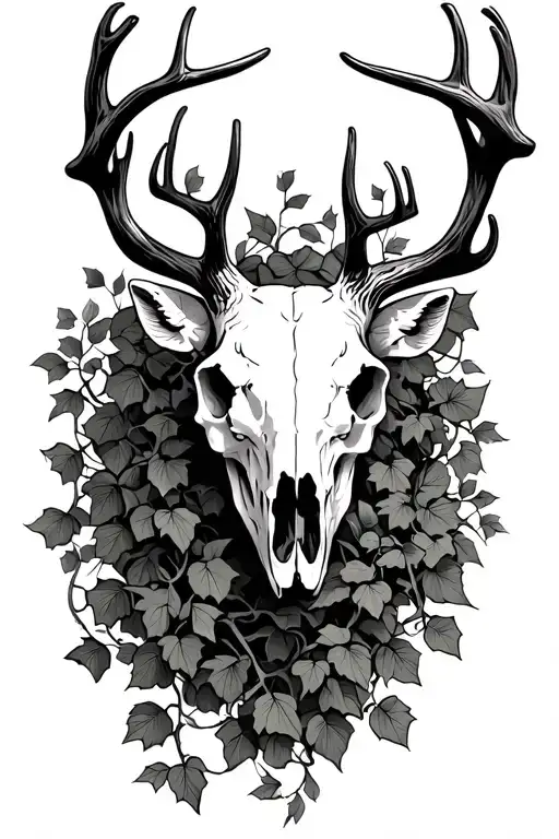 Deer Skull Surrounded By Ivy Vines