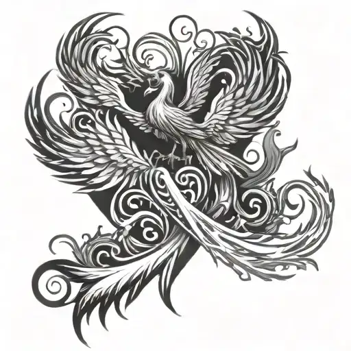 Pheonix Rising From A Flamming Heart And Infinite Symbol