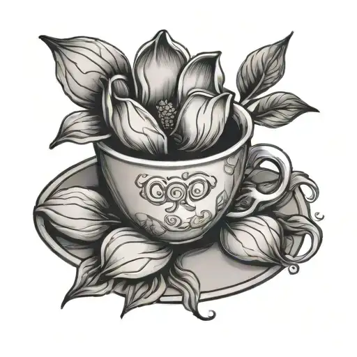 Single Coffee Cup With A Magnolia Flower Blooming