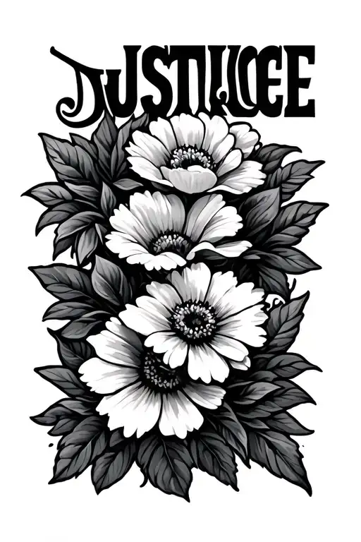 Flowers Small Tattoo With Name Justice