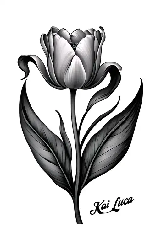 A Tulip Flower With Leaf And The Name Kai Luca Integrated In The Leaf