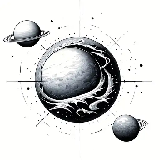 Geometry Wave Sun Planets Between Breasts For Girl