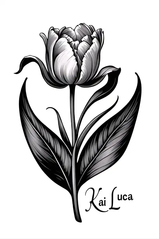 A Tulip Flower With Leaf And The Name Kai Luca Integrated In The Leaf