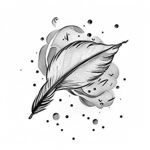 One Feather With Small Birds Flying Away From It