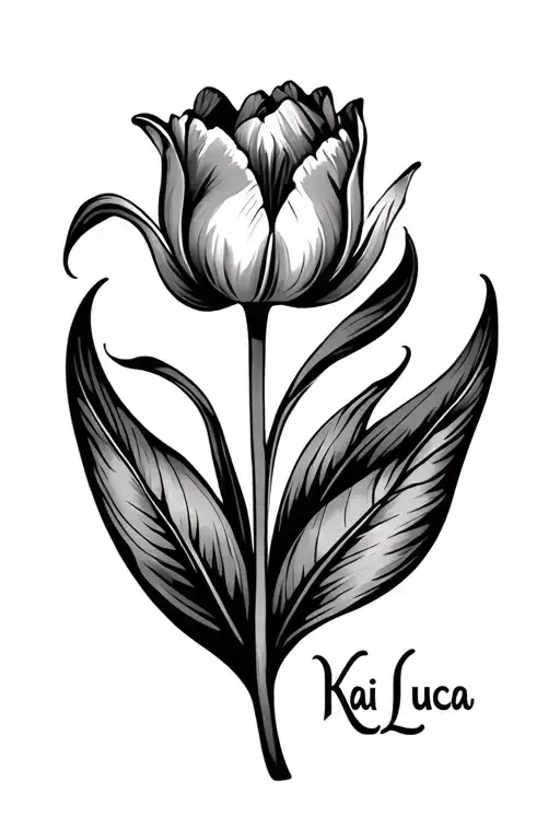 A Tulip Flower With Leaf And The Name Kai Luca Integrated In The Leaf