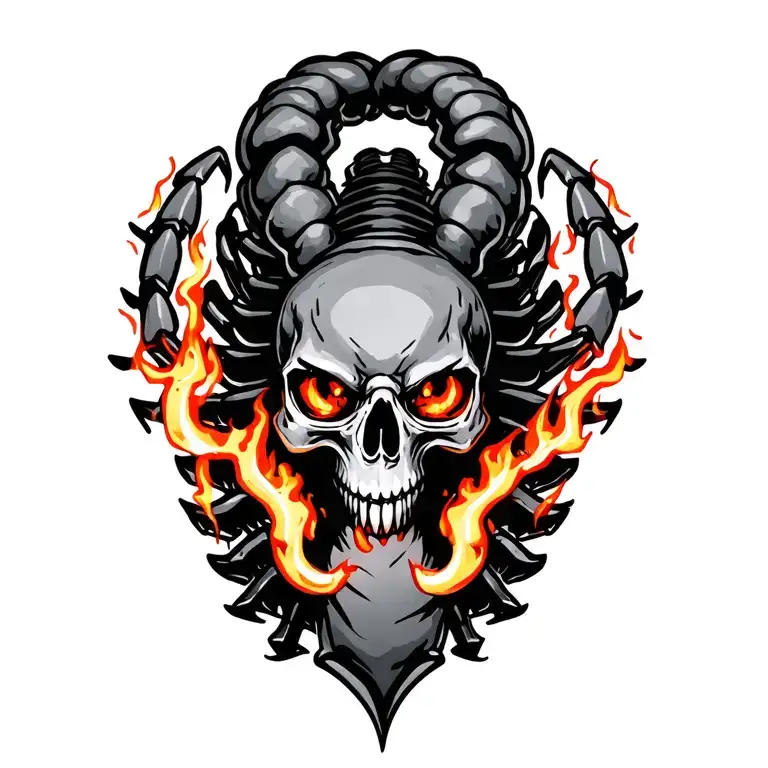 Scorpion With Skull As A Head With Flames Coming From Its Eyes