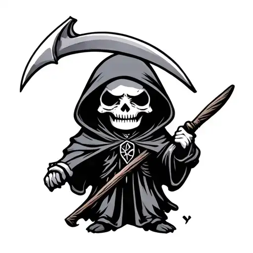Cute Cartoon Grim Reaper Holding A Scythe