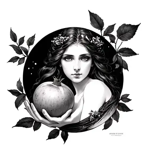 Persephone Holding A Pomegranate Surrounded By Moon