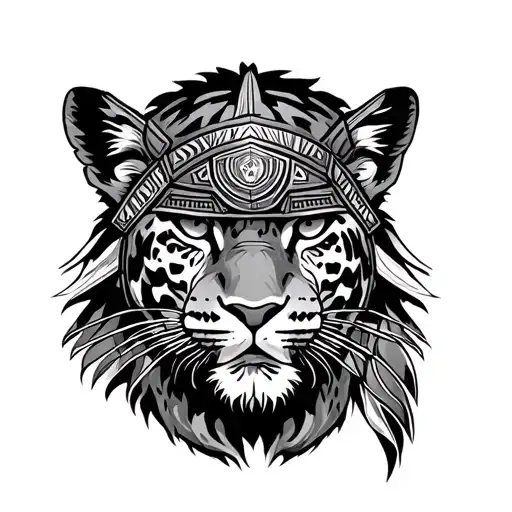 Aztec Warrior With Jaguar Surrounded