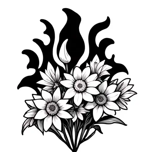 Fire Sign With Daisy And Narcissus And Gladiolus