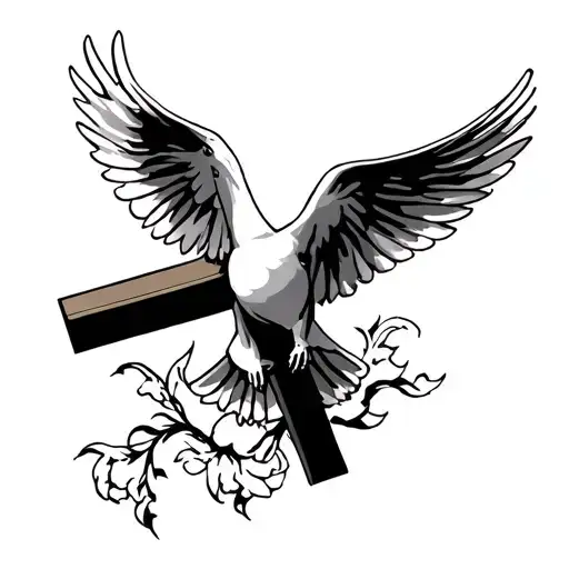 Dove Flying Carrying A Cross