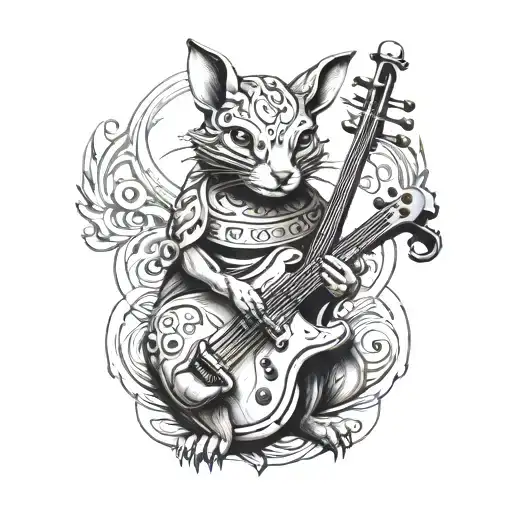 A Surreal Tattoo Of A Music-loving Animal Playing A Unique Instrument