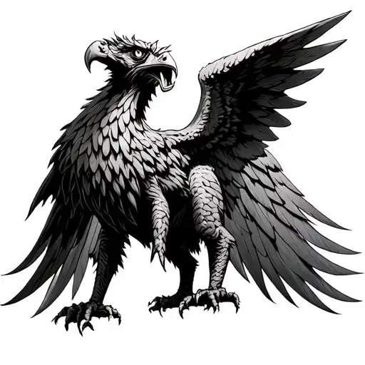 Angry Griffin Full Body Wings Spread Wide Dark Forest
