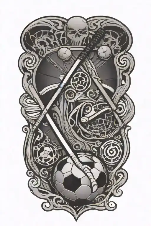 A Hockey Stick And Soccer Ball Crossed Over A Stylized Cape Cod Outline